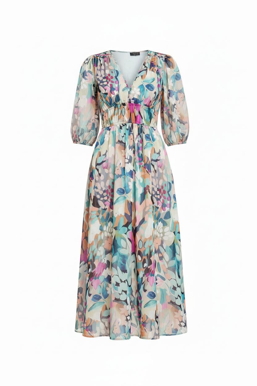Evelyn | Dames Midi-Jurk - Bloemenprint, Flatterend Ontwerp