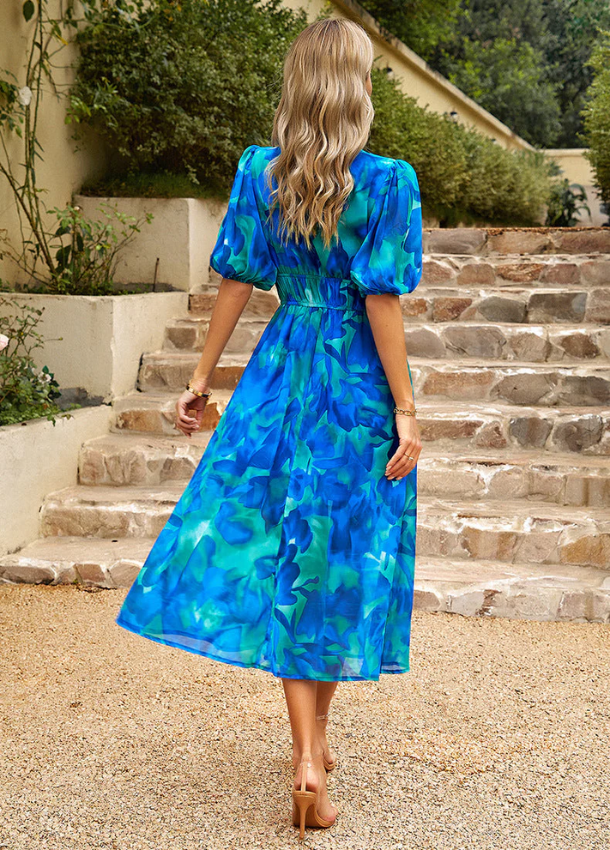Evelyn | Dames Midi-Jurk - Bloemenprint, Flatterend Ontwerp
