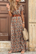 Felicity | Dames Maxi Jurk - Polyester, Paisleyprint, V-hals Bruin