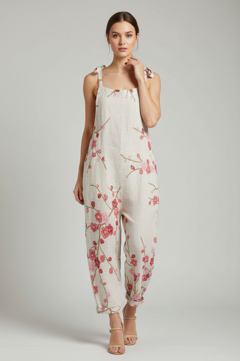 Elena | Jumpsuit Dames - Kersenbloesemprint Casual Beige