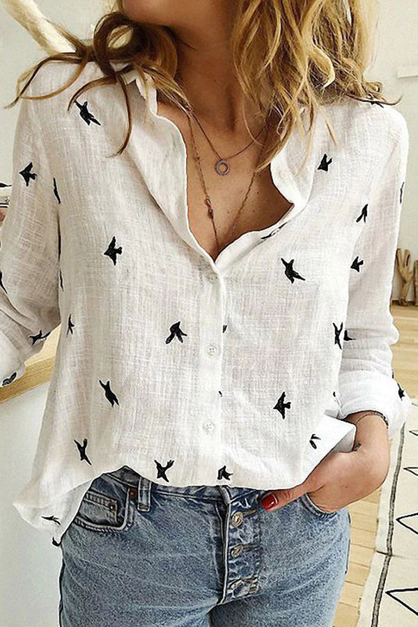 Livia | Top Dames - Katoen Linnen Bloemenprint - Heuplengte Casual Wit