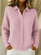 Gebreide Polo voor Dames met Elegante Structuur - Stijlvolle Fijngebreide Polotrui met Kraag & Knoopsluiting, Zacht Casual T-Shirt/Trui Roze