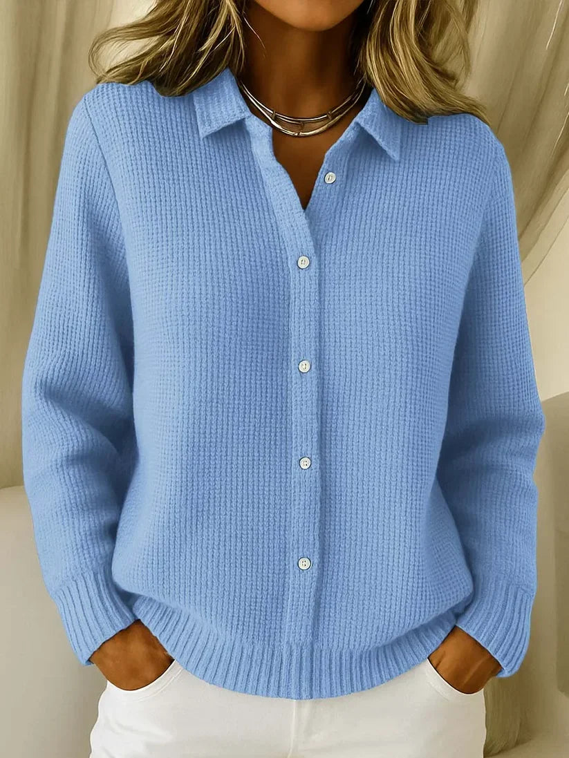 Gebreide Polo voor Dames met Elegante Structuur - Stijlvolle Fijngebreide Polotrui met Kraag & Knoopsluiting, Zacht Casual T-Shirt/Trui Lichtblauw