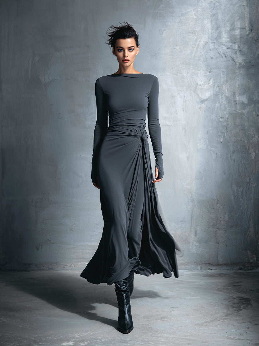 Gina | Dames Maxi Wikkeljurk - Stretch Polyester Katoenmix, Mouwloos Grijs
