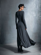 Gina | Dames Maxi Wikkeljurk - Stretch Polyester Katoenmix, Mouwloos Grijs