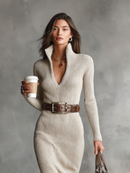 Gina | Dames Midi-jurk - Gebreide Stof, Slim Fit
