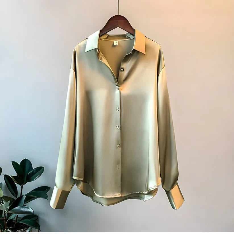 Gina | Witte Blouse Dames - Luxe Zijde, Tijdloos Ontwerp Groen