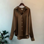 Gina | Witte Blouse Dames - Luxe Zijde, Tijdloos Ontwerp Bruin