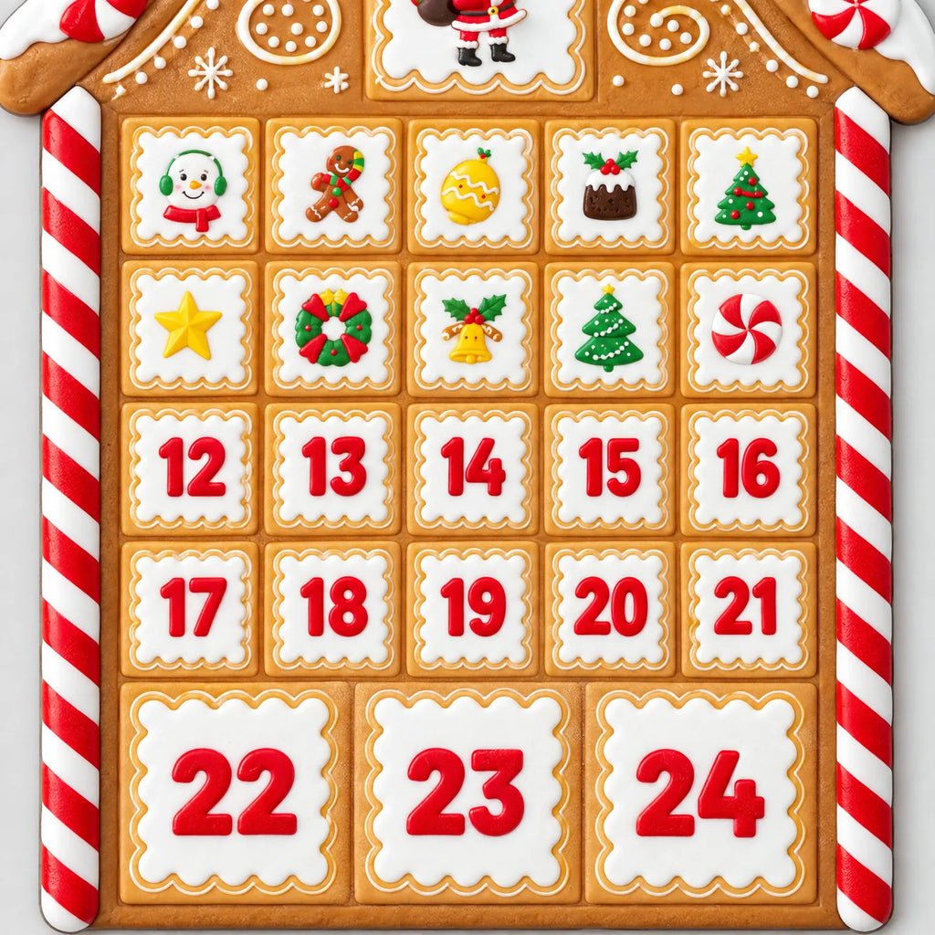 Magnetische Adventskalender Peperkoekhuisje – Koelkast Aftelkalender met 24 Kerstmagneten, 37,5 x 28,5 cm