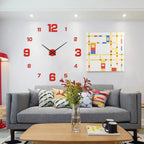 Grote 3D Wandklok met Stil Uurwerk en Driedimensionaal Ontwerp voor Modern Interieur Genummerd - Rood