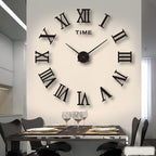 Grote 3D Wandklok met Stil Uurwerk en Driedimensionaal Ontwerp voor Modern Interieur Romeins - Zwart