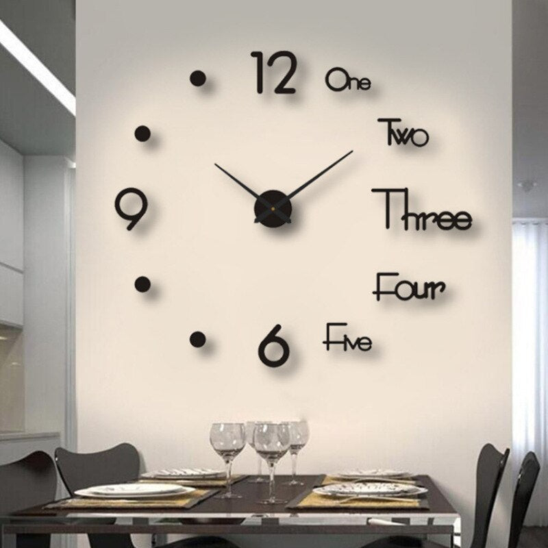 Grote 3D Wandklok met Stil Uurwerk en Driedimensionaal Ontwerp voor Modern Interieur Half - Zwart