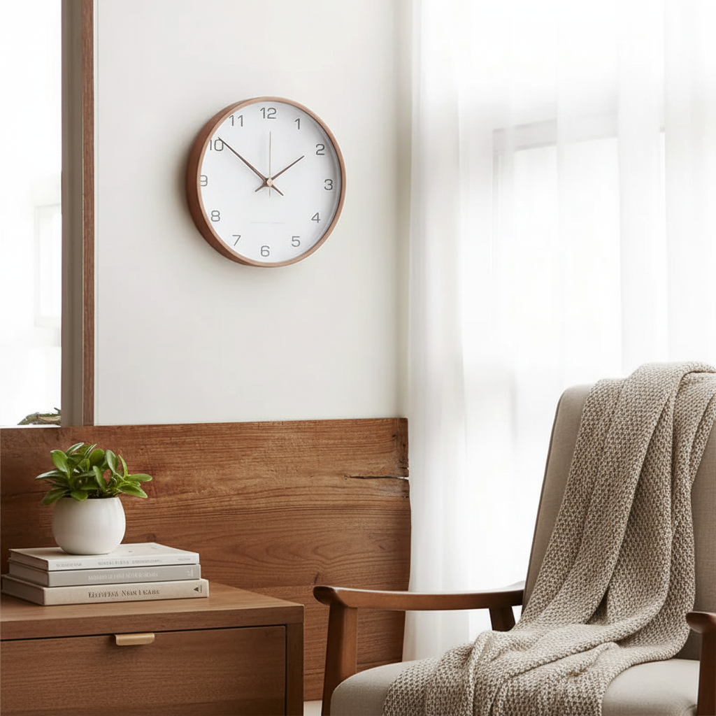 Grote Grijze Wandklok van Duurzame Hout met Stille Quartz Beweging 30 cm