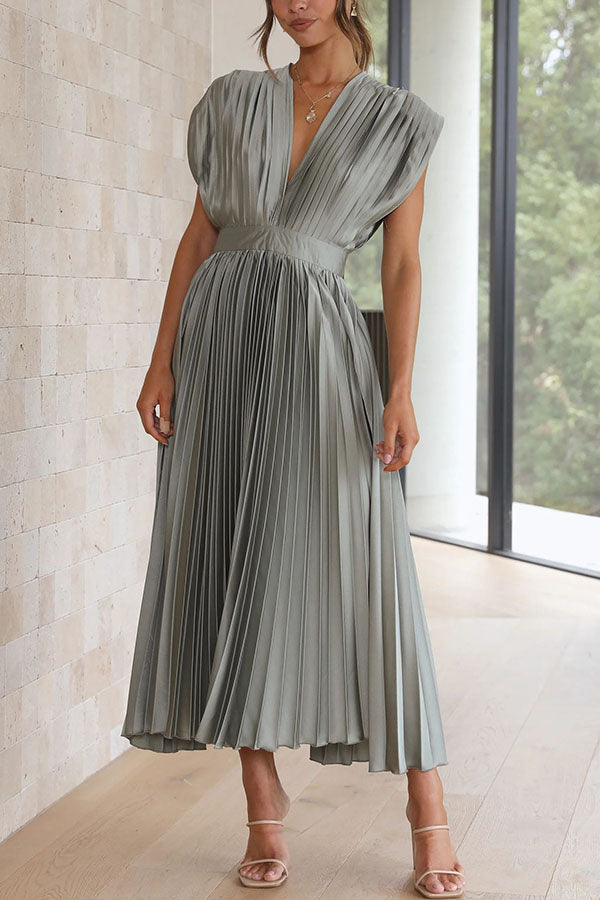 Hanna | Dames Midi Jurk - Luxe Satijn, V-hals Feestkleding