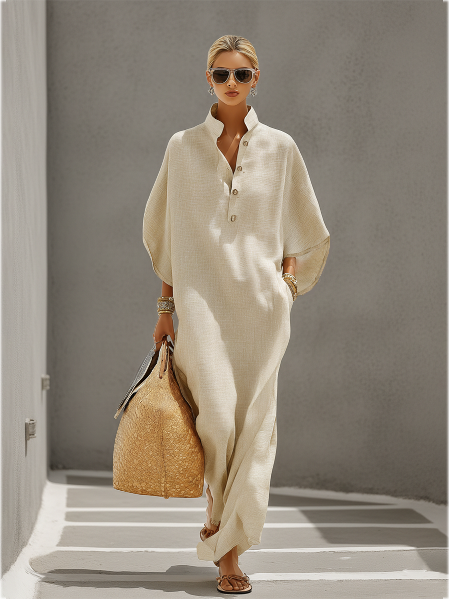 Eline | Damesjurk - Zacht Linnen, Resort-Casual Maxi Dress