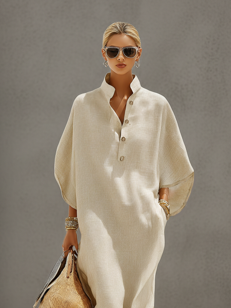 Eline | Damesjurk - Zacht Linnen, Resort-Casual Maxi Dress