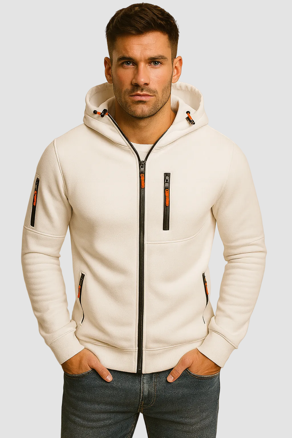 Hermosa | Heren Hoodie met Rits en Capuchon Comfortabele Pasvorm Wit