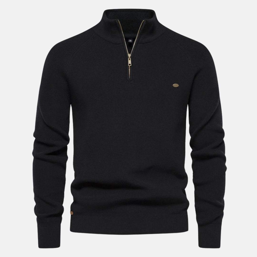 Hermosa | Stijlvolle Heren Sweater met Half-Zip & Opstaande Kraag - Warme Gebreide Trui met Ribgebreide Mouwen & Halve Rits