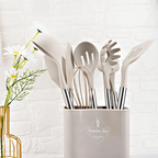 12-delige Siliconen Keukengereedschapset – Kookgerei met RVS Handvatten, Hittebestendig – Culinara Pro Lichtbruin