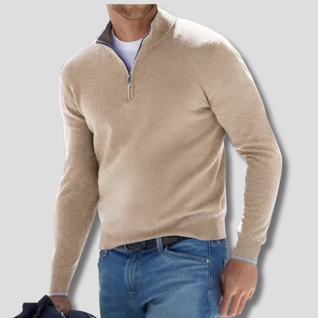 Trui Heren Gebreid Ritskraag Beige