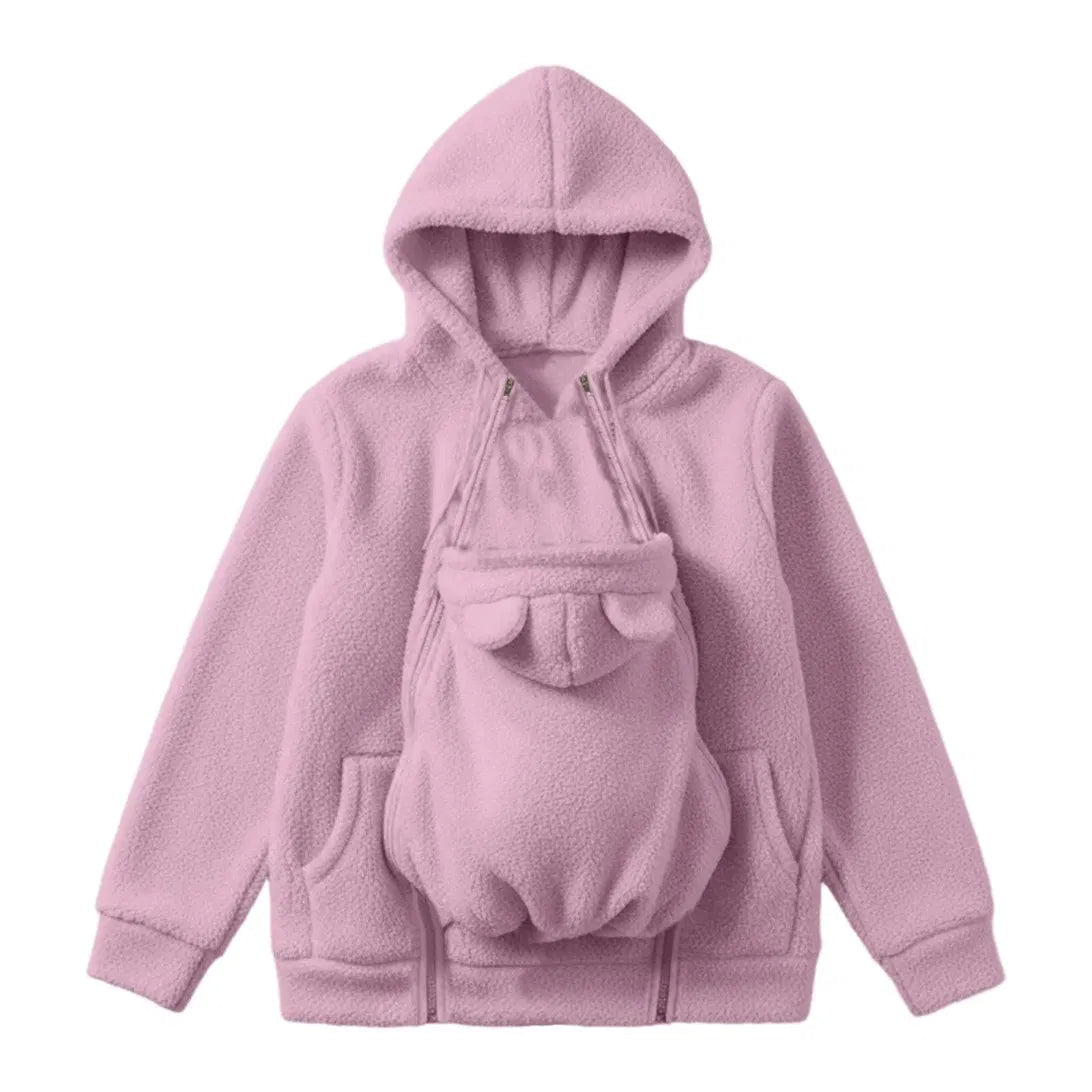 Zachte Fleece Draaghoodie met Voorzak voor Babydragen – Babydraag Hoodie voor Mama & Papa, 5 Kleuren, S–XXL Roze