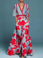 Iris | Dames Lange Jurk - Bloemmotief, Vloeiend Silhouet 2XL