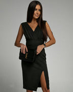 Ivy | Dames Jurk - V-hals met Zijsplit, Elegant Zwart