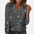 Jade | V-hals Blouse voor Vrouwen - Glitteraccenten, Elegant Zwart