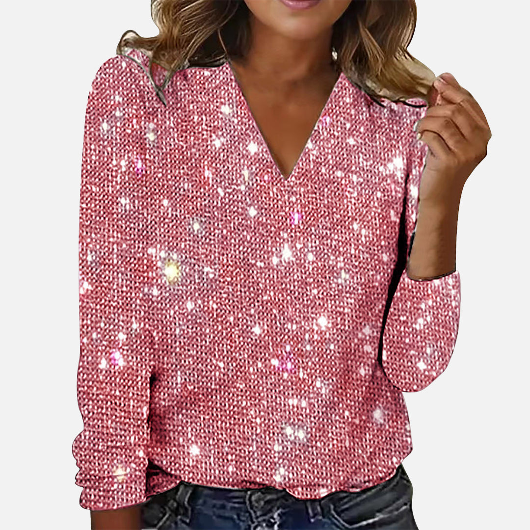 Jade | V-hals Blouse voor Vrouwen - Glitteraccenten, Elegant Roze