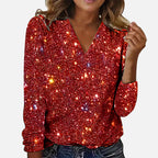 Jade | V-hals Blouse voor Vrouwen - Glitteraccenten, Elegant Rood