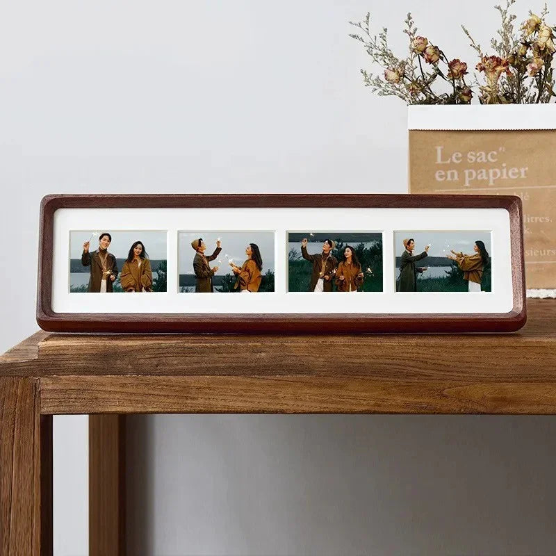 Jessie Fotolijst van Massief Hout voor Drieluik en Viervoudige Foto's - Klassiek en Elegante Fotolijsten voor Thuis en Kantoor Zwart walnoot-4 40x10cm-5.7x8.2cm
