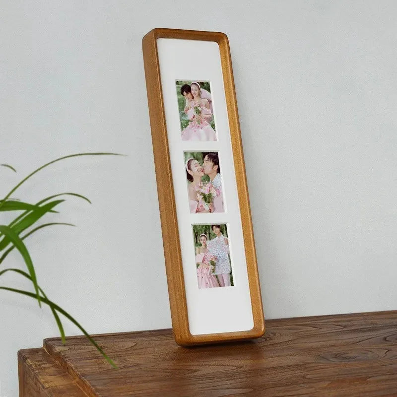 Jessie Fotolijst van Massief Hout voor Drieluik en Viervoudige Foto's - Klassiek en Elegante Fotolijsten voor Thuis en Kantoor Teak-3 40x10cm-5.7x8.2cm