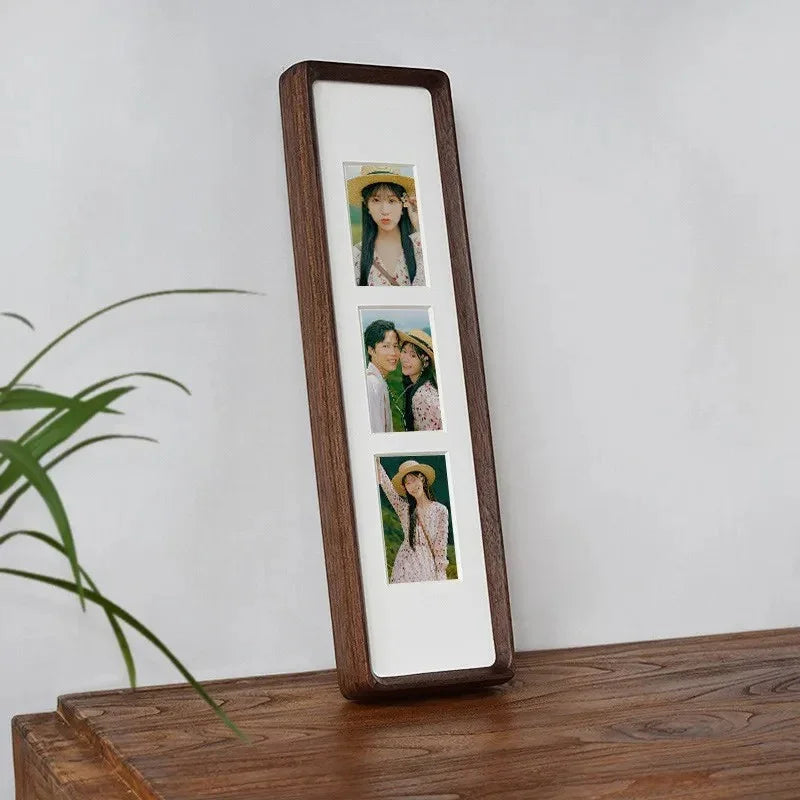 Jessie Fotolijst van Massief Hout voor Drieluik en Viervoudige Foto's - Klassiek en Elegante Fotolijsten voor Thuis en Kantoor Zwart walnoot-3 40x10cm-5.7x8.2cm