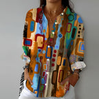 Katrin | Dames Blouse - Geometrisch Patroon, Comfortabel en Luchtig Oranje