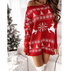 Kersttrui Dames – Oversized Off-Shoulder Trui in Rood & Wit, Comfortabele Trui voor de Feestdagen – Luna Rood