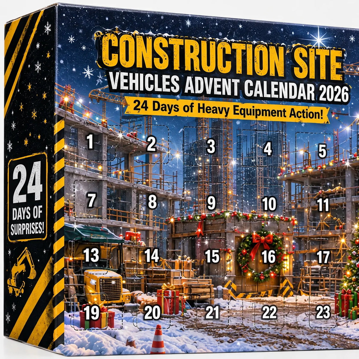 Bouwvoertuigen Adventskalender Kinderen – 24 Graafmachine & Betonmixer Hangers van Acryl, Aftelkalender zonder Snoep
