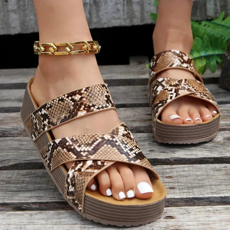 Kira | Dames Sandalen - Orthopedisch en Ademend Vegan Leer Slangenprint