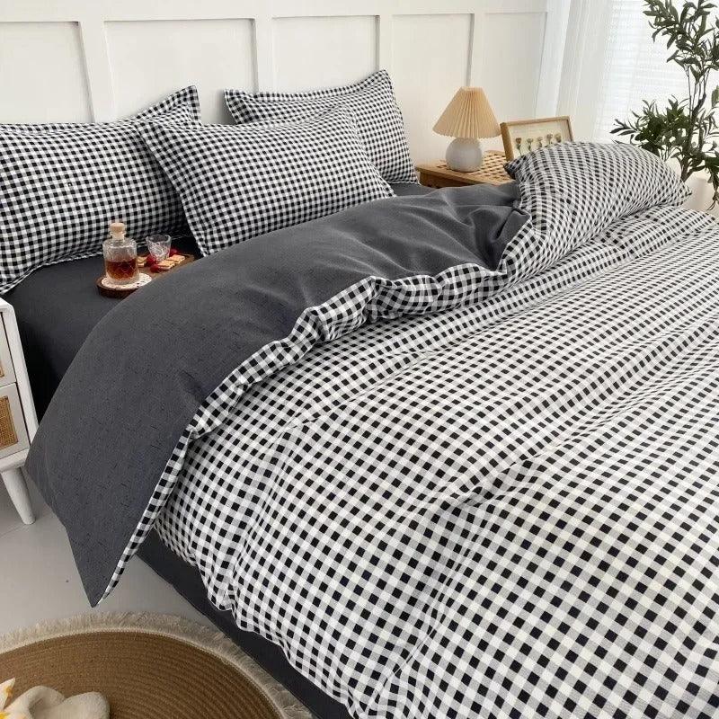 Klassieke Dambord Beddengoedset – Hoogwaardige Materialen, Inclusief Dekbedovertrek, Laken en Kussenslopen, Beschikbaar in Diverse Maten Wit & Zwart