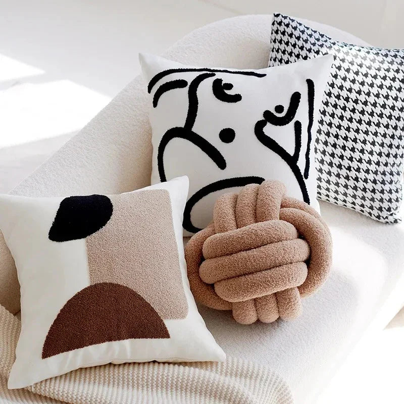 Kussensloop Vintage Bruin en Crème Patchwork – Zacht Polyester met Verborgen Ritssluiting 45x45cm en 30x50cm