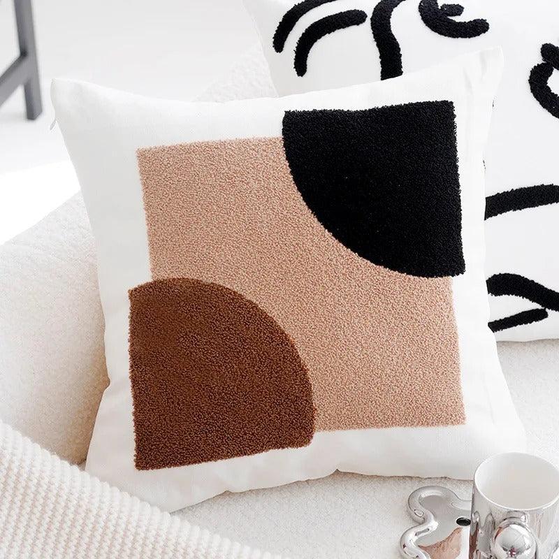 Kussensloop Vintage Bruin en Crème Patchwork – Zacht Polyester met Verborgen Ritssluiting 45x45cm en 30x50cm D 45x45cm