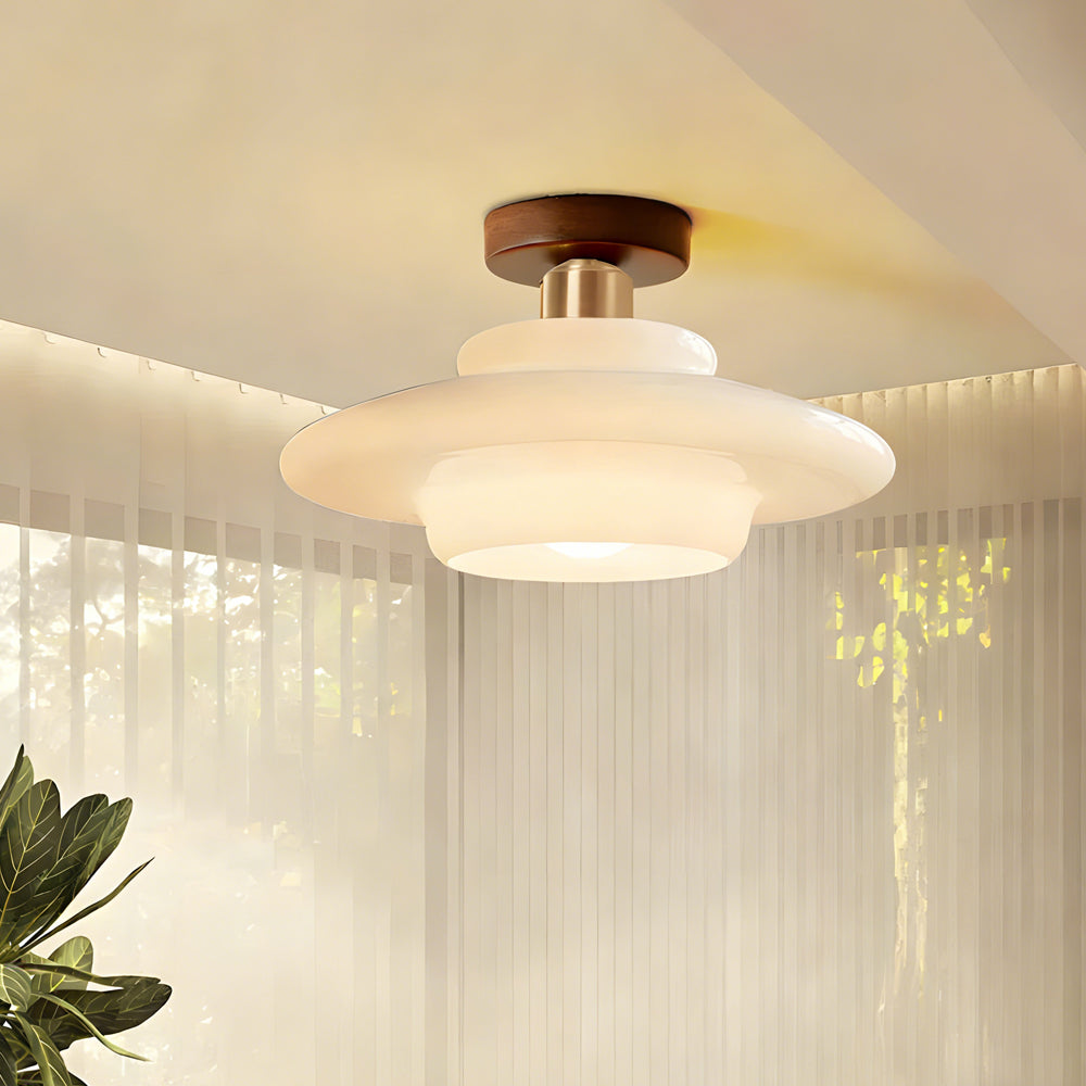 Plafondlamp Hout en Glas Scandinavisch E27 Hal Gang Keuken Eetkamer Nordic Naturel Koper