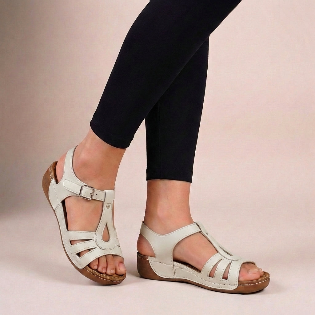 Laan | Dames Sandalen - Ondersteunend T-band Ontwerp, Lichtgewicht Comfort Beige