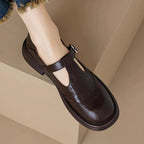 Lily | Dames Schoenen - Klassiek Leer met T-band Bruin