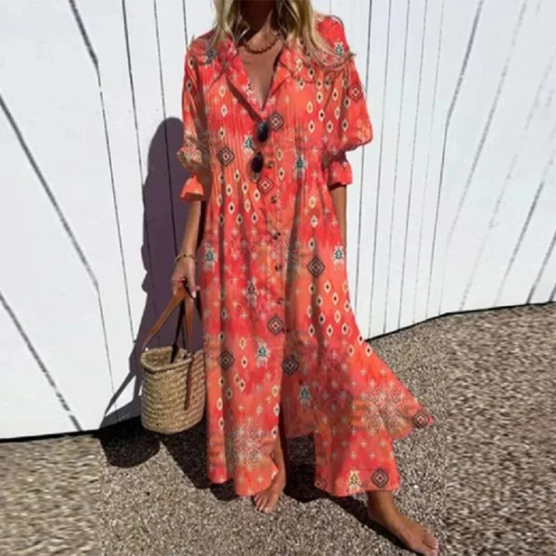 Livia | Dames Maxi Jurk - Bloemenprint, Lichtgewicht en Ademend Rood