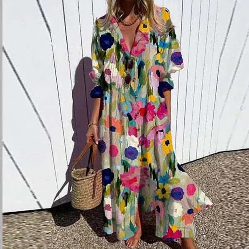 Livia | Dames Maxi Jurk - Bloemenprint, Lichtgewicht en Ademend