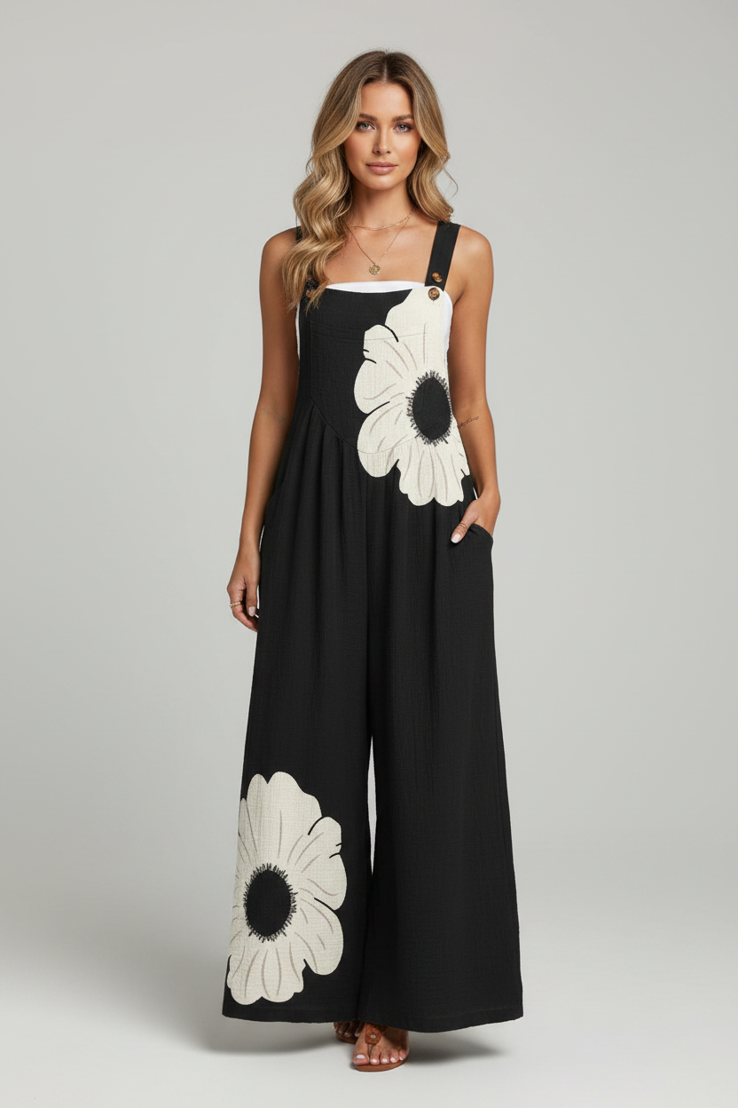 Nova | Jumpsuit Dames - Mouwloos Bloemenprint Zomerstijl Zwart