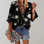 Amara | Blouse Dames - Bloemenprint Zwart