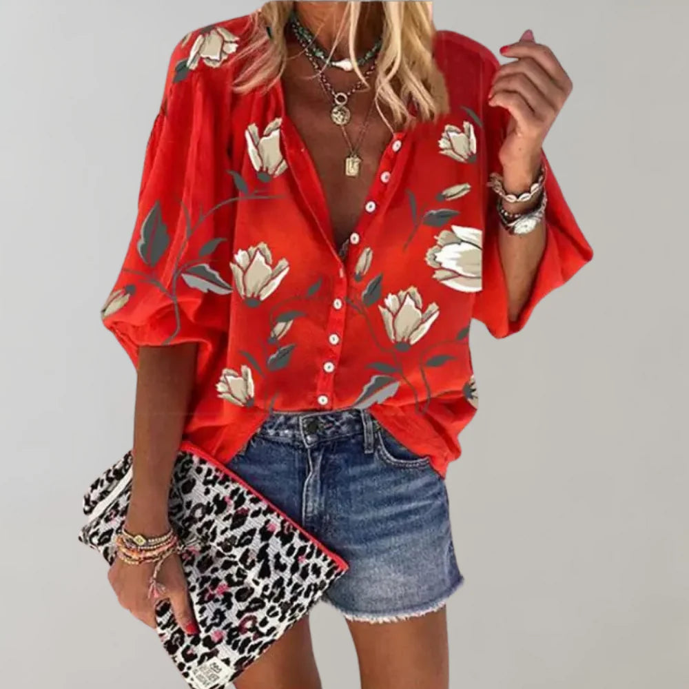 Amara | Blouse Dames - Bloemenprint Rood