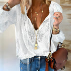 Seraphina | Boho Blouse Dames - Kanten Detail - Losvallend Wit