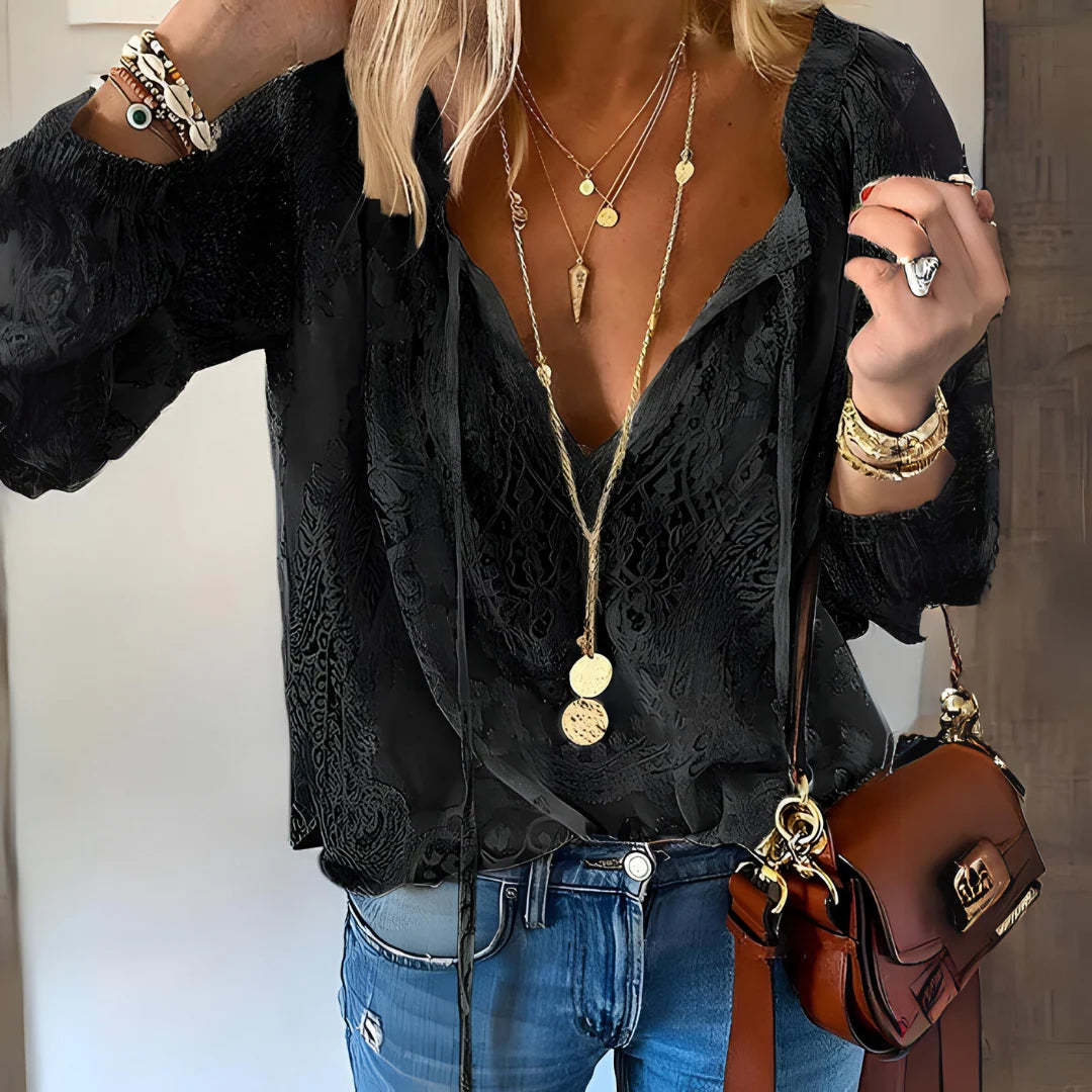 Seraphina | Boho Blouse Dames - Kanten Detail - Losvallend Zwart